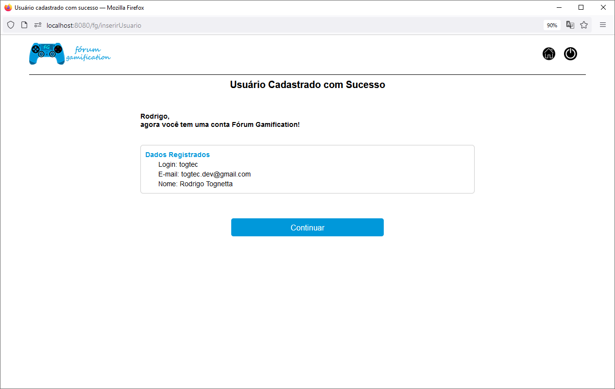 Usuário cadastrado com sucesso